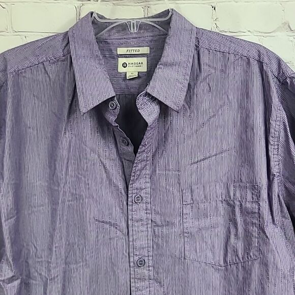 Haggar Men's XL Purple Pique Fitted Short Sleeve Camp Casual Button Down Shirt - Picture 3 of 9